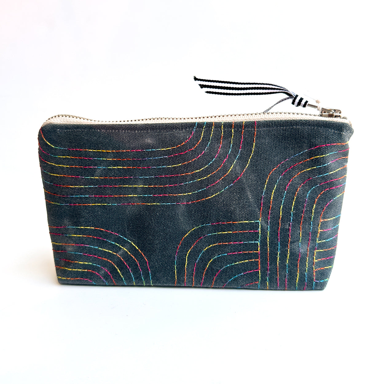Embroidered Waxed Canvas Pouch - Arches