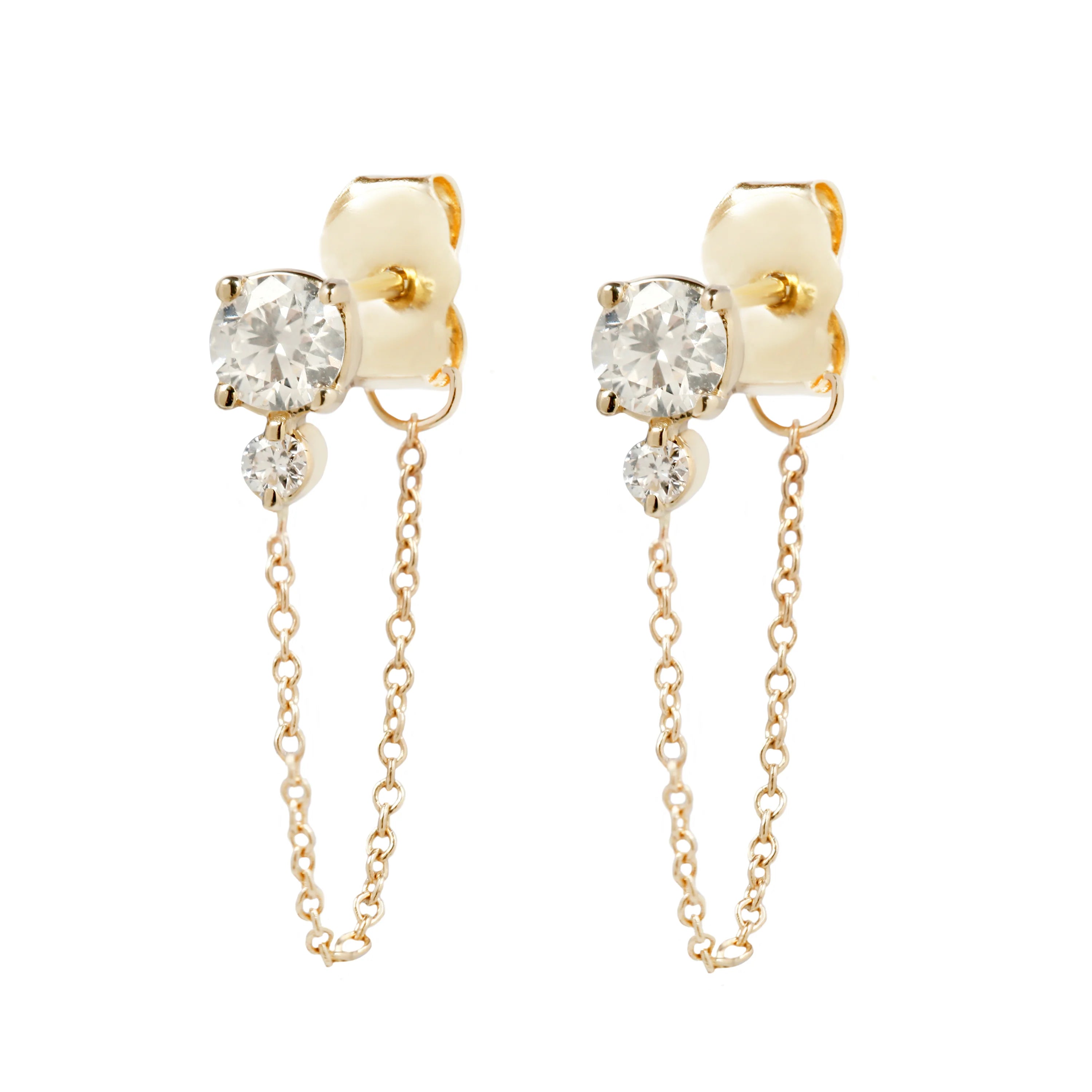 Double White Diamond Chain Studs