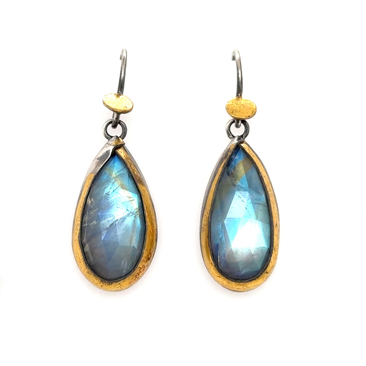 Golden Dot Earrings - Teardrop Moonstone