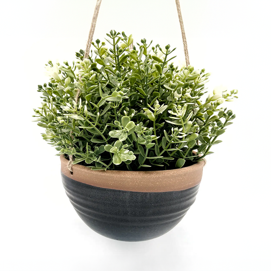 small black hanging planter Large Grooved Hanging Planter