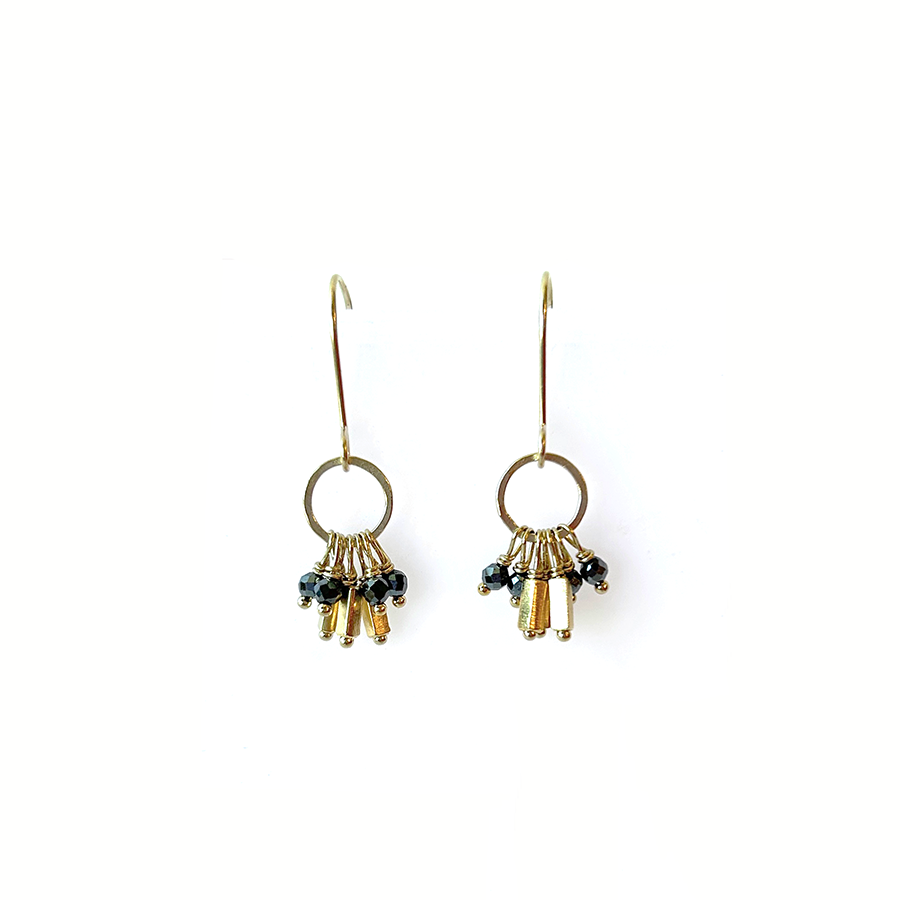 Seed Bead Tassle Earrings - Black Spinel + Vermeil