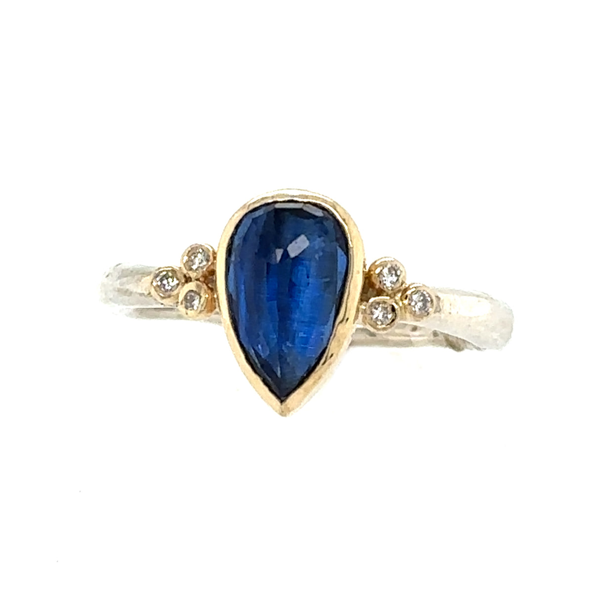 Saenger Blue Kyanite Pear Ring with Diamonds