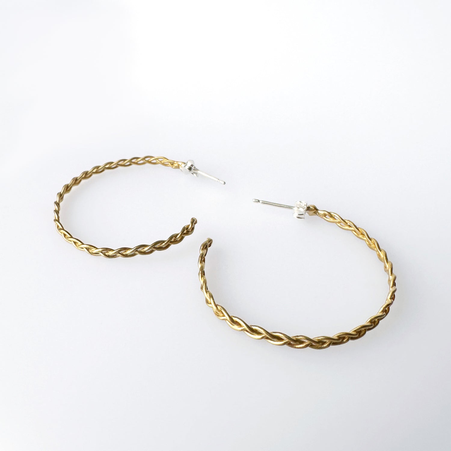 Large Braided Brass Hoop Earrings