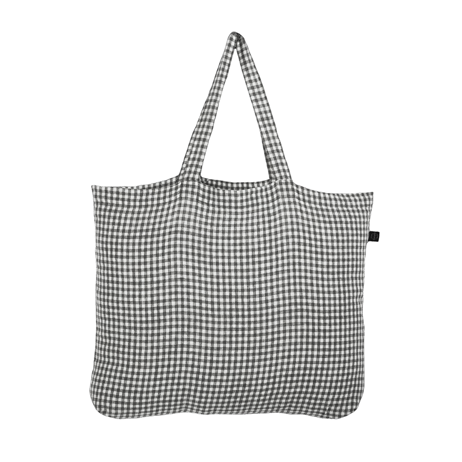 Linen Tote Bag - Black Check