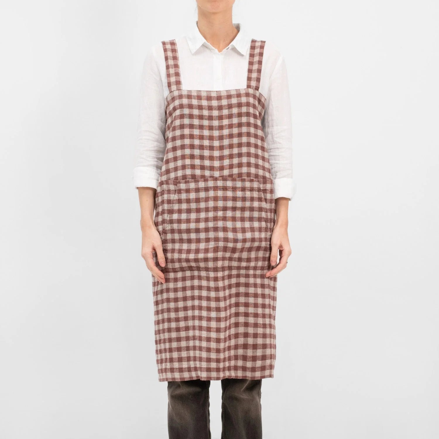 Linen Tales Pinafore Apron - Gingham Chocolate