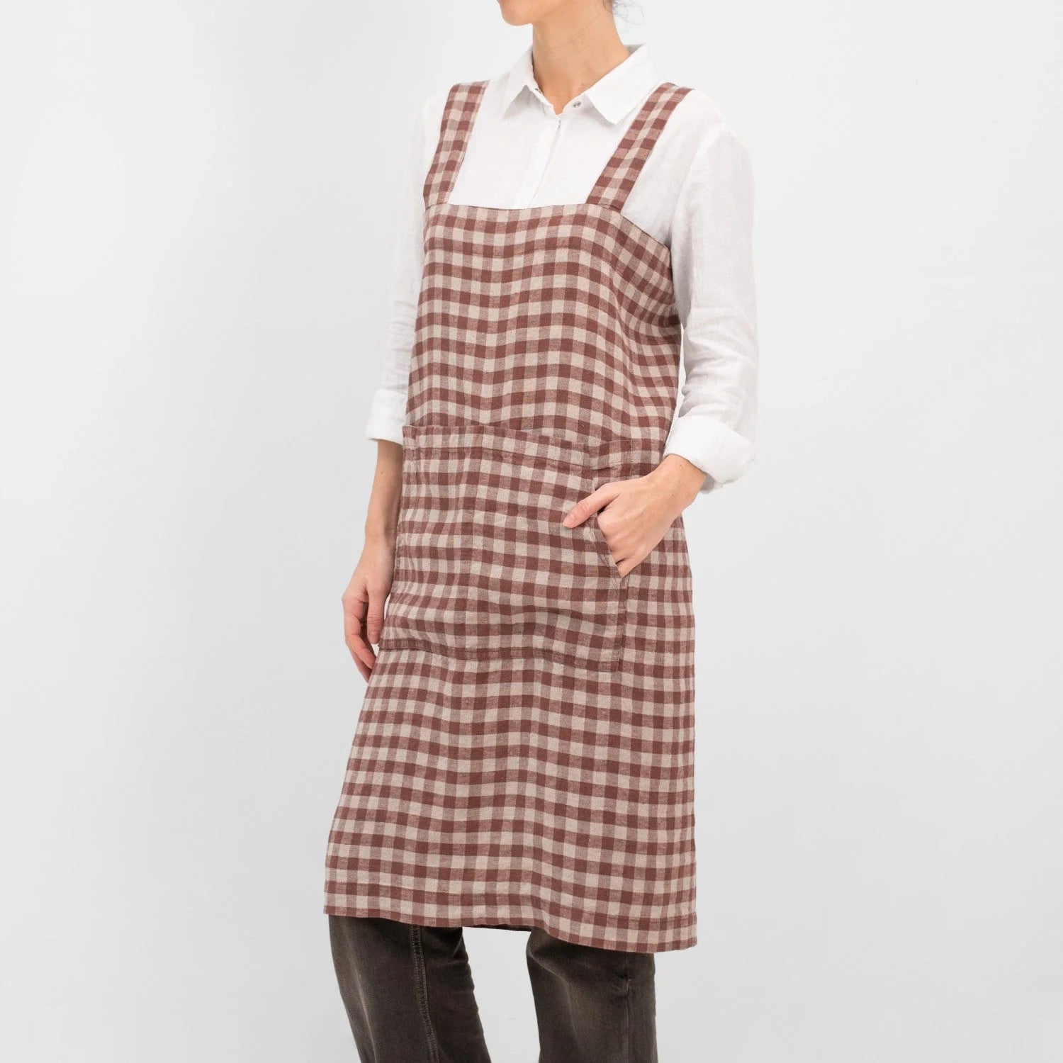 Linen Tales Pinafore Apron - Gingham Chocolate