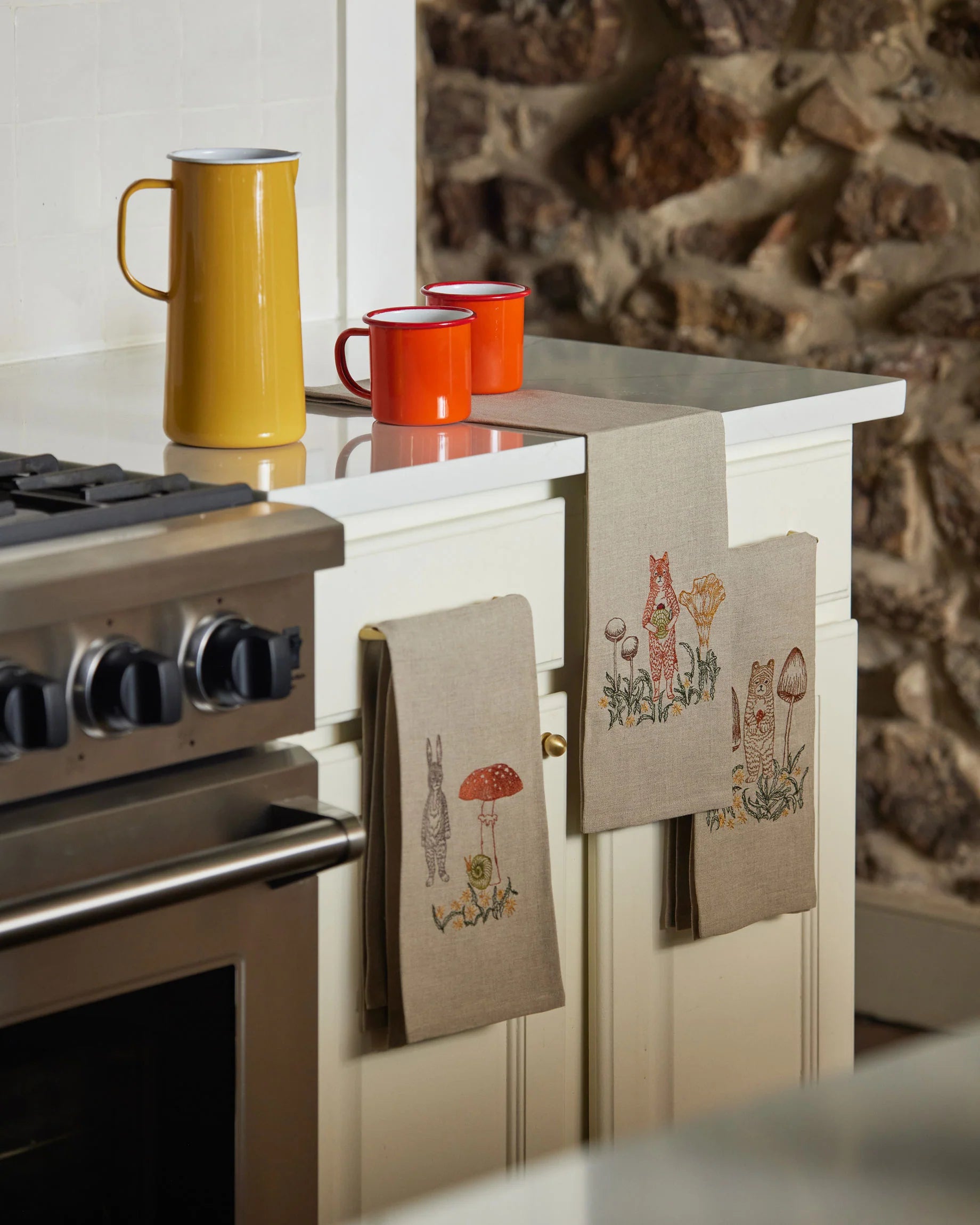 Bear with Mushrooms Tea Towel