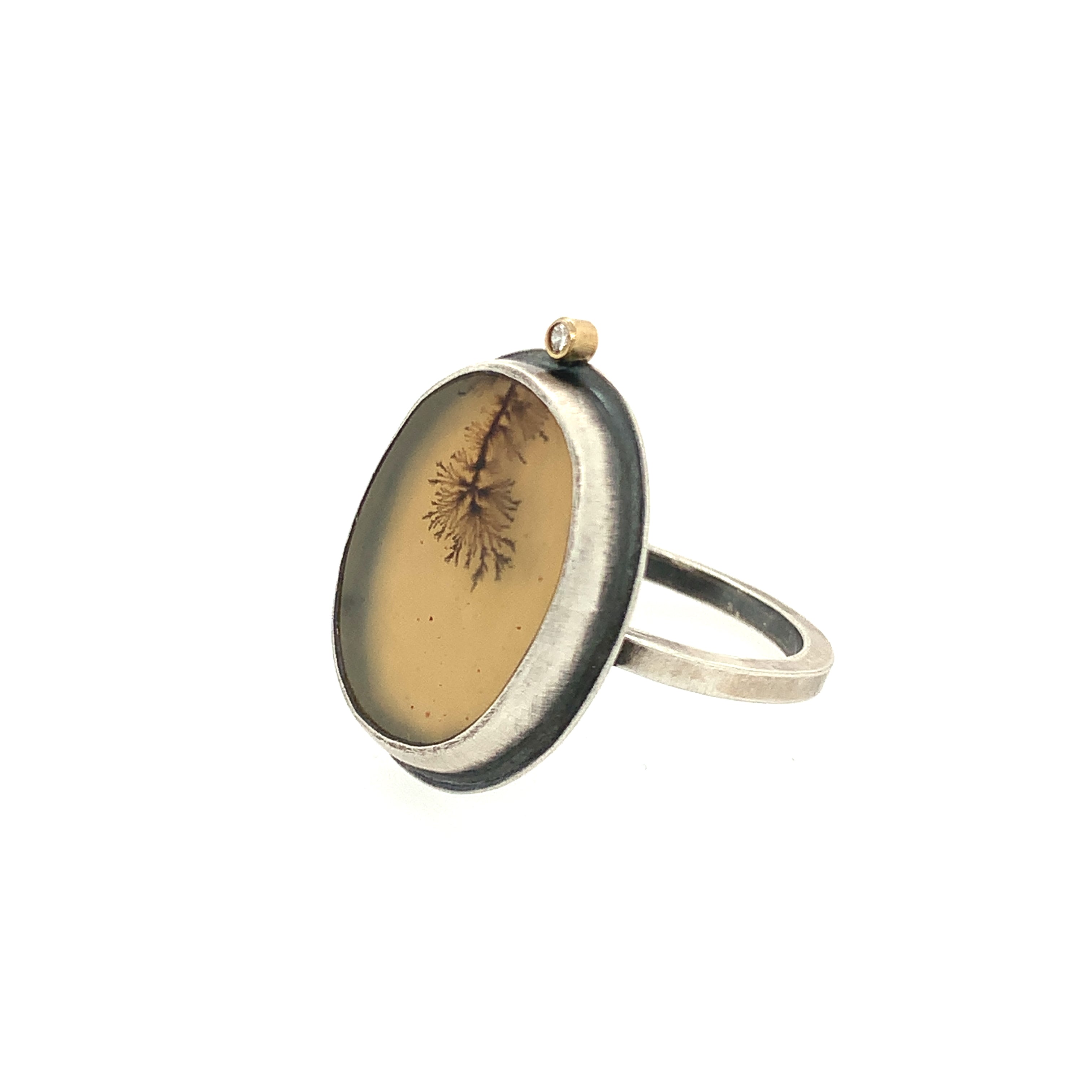 Dendrite Ring with Satellite Diamond