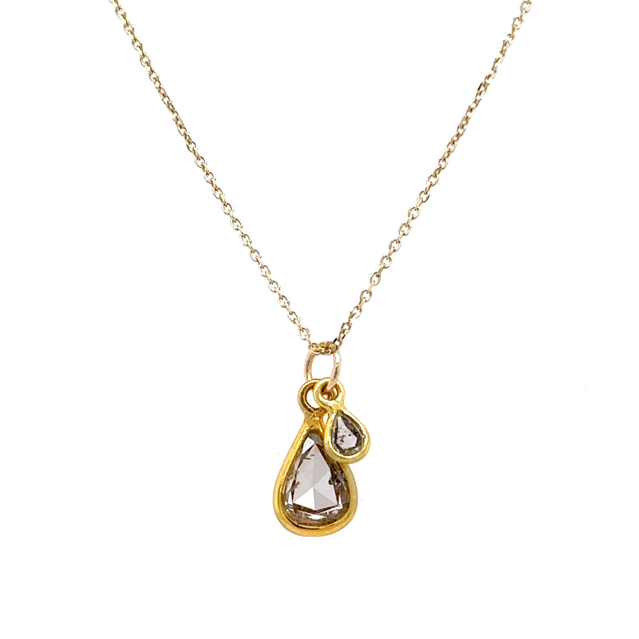 Champagne Pear Diamond Necklace on Fine Chain