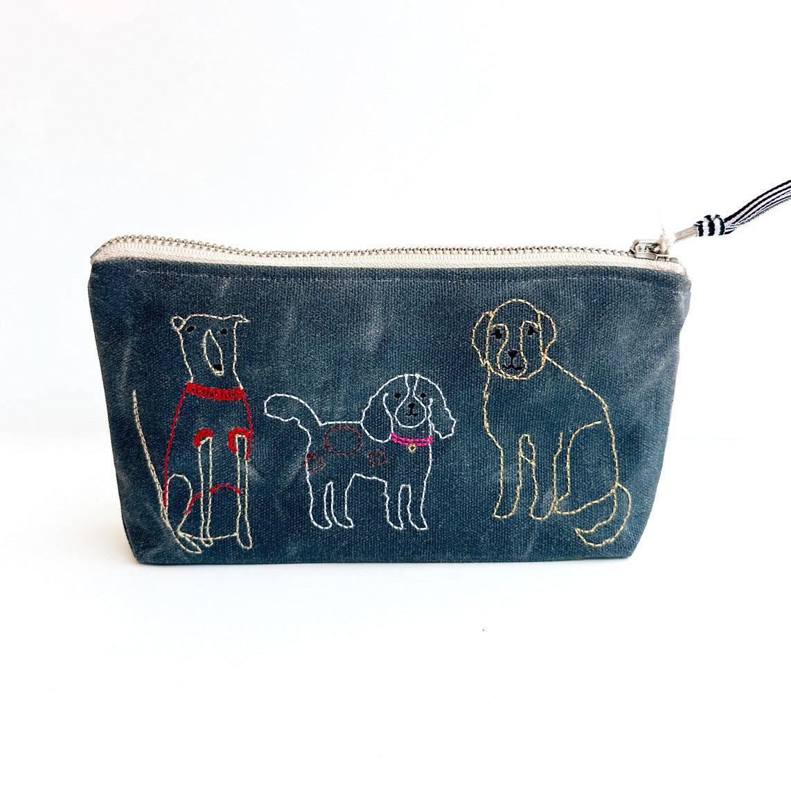 Embroidered Waxed Canvas Pouch - Dogs