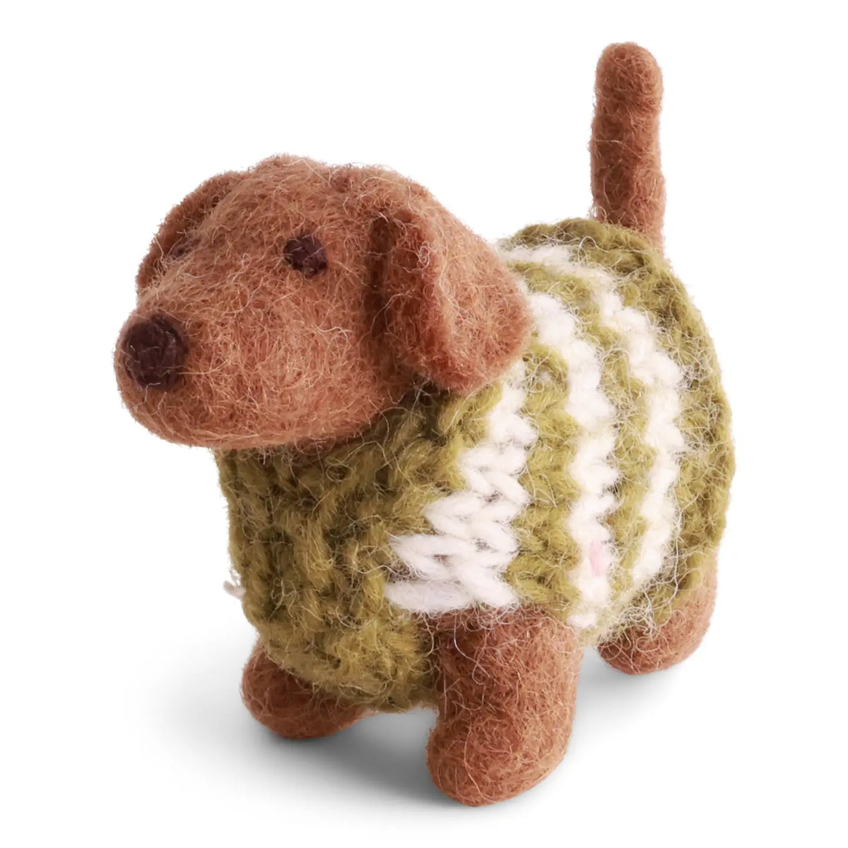 Felt Brown Dog w/ Green Sweater Ornament