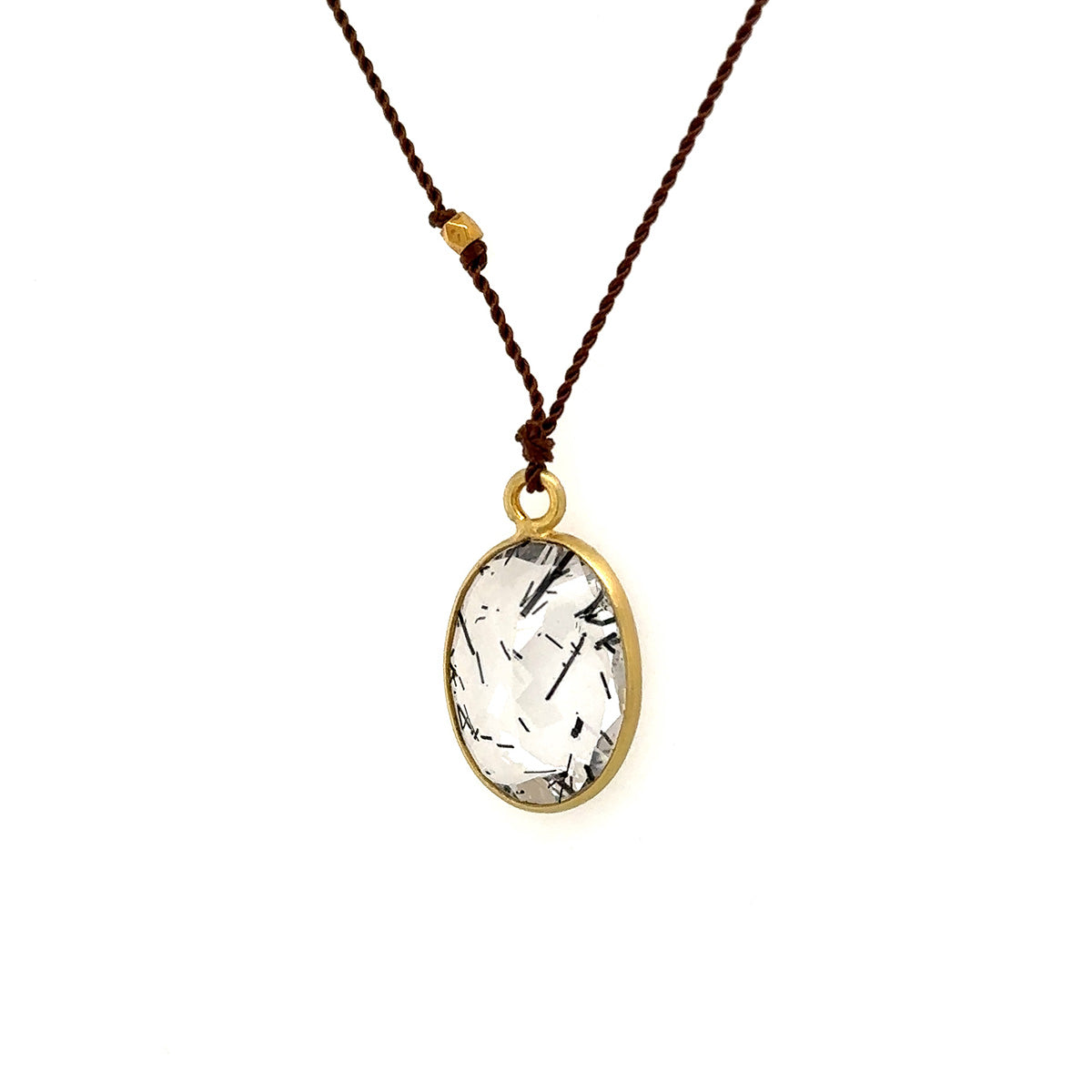 Tourmalinated Quartz 18k Bezel Cord Necklace
