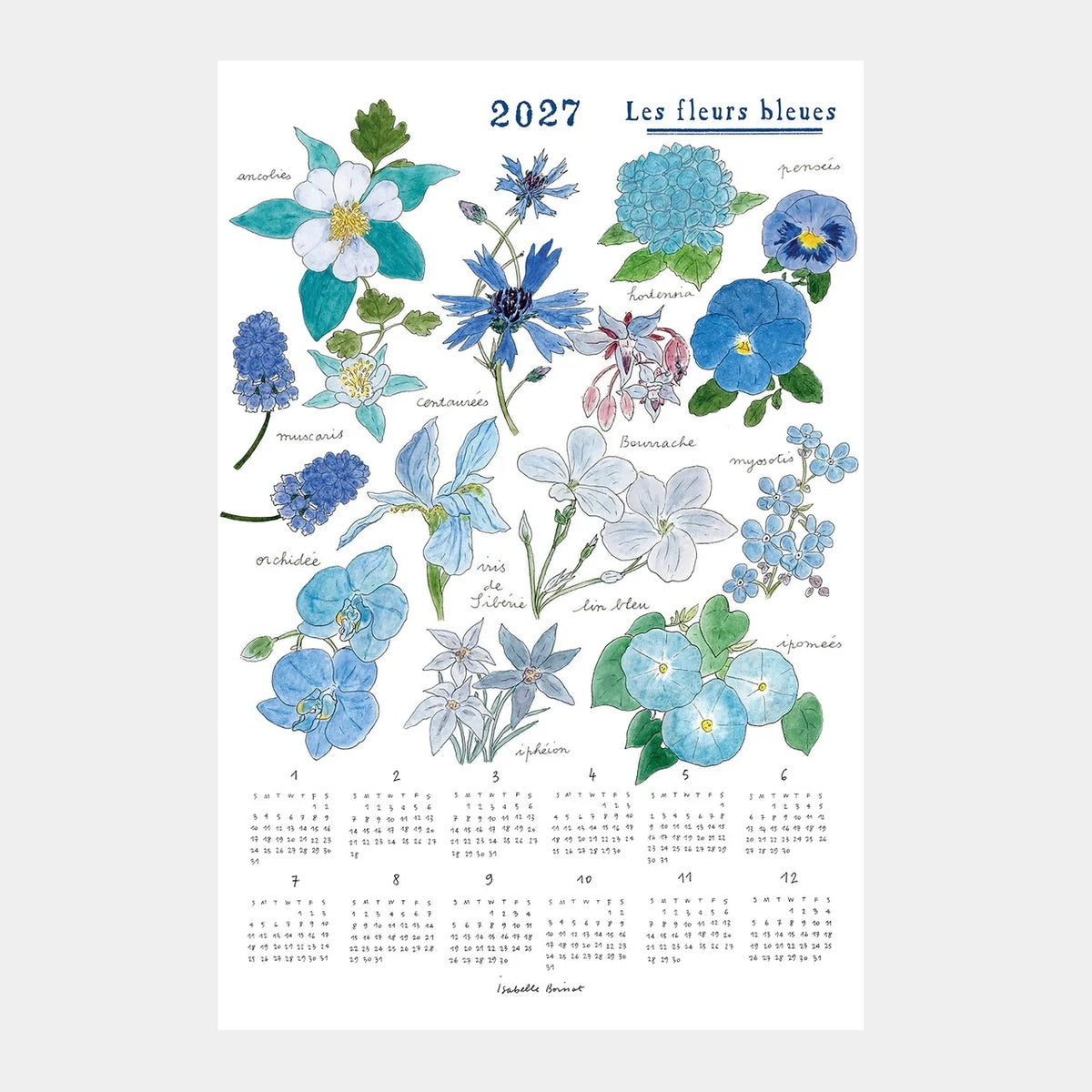 2027 Fabric Calendar - Fleurs Bleues