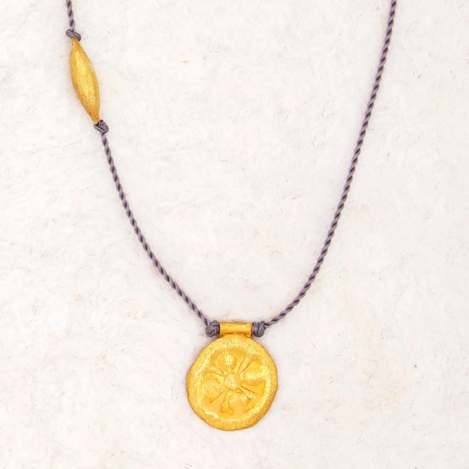 Flower Talisman Necklace on Grey Nylon