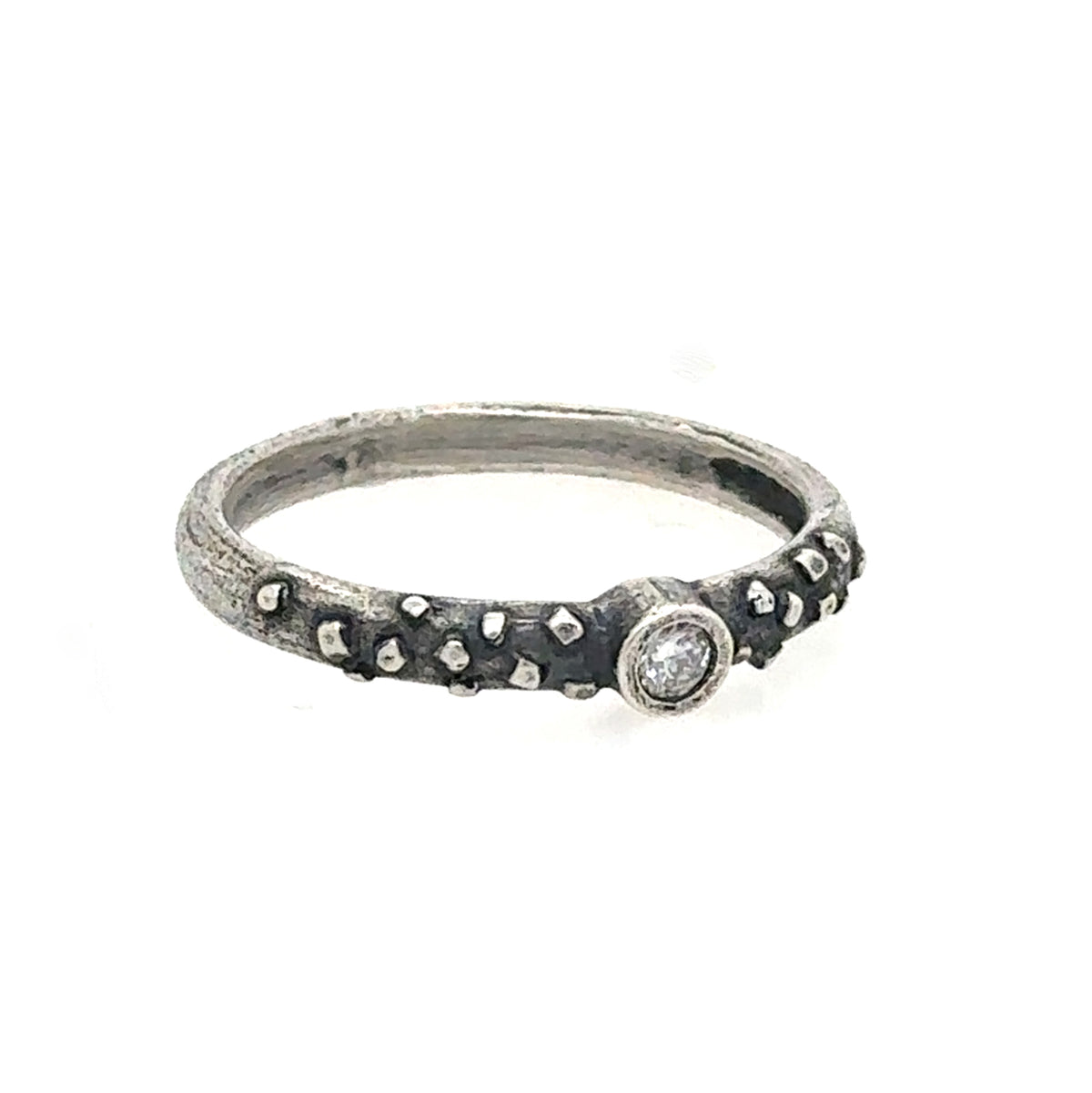 Diamond Stacking Ring on Freckled Silver Band