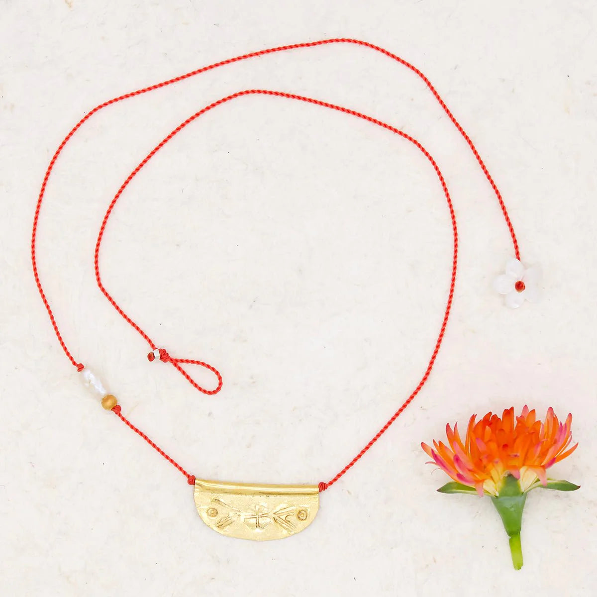 Garden Talisman Necklace on Vermillion Nylon