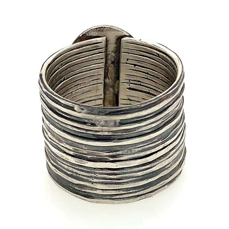 Bi-Colored Green Kyanite Ring on Wide Band (SS/24k)