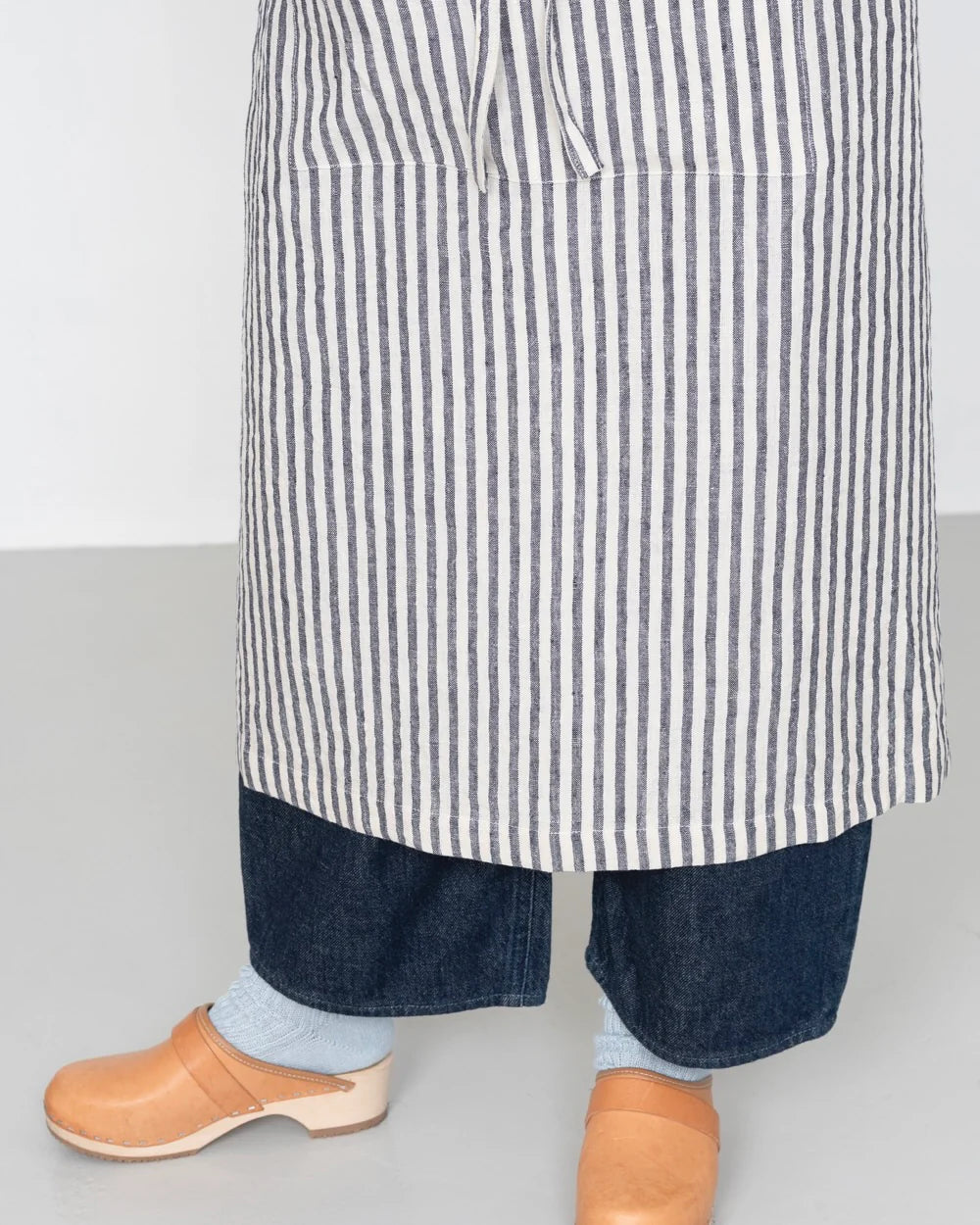 Linen Full Apron - Navy + White Stripe