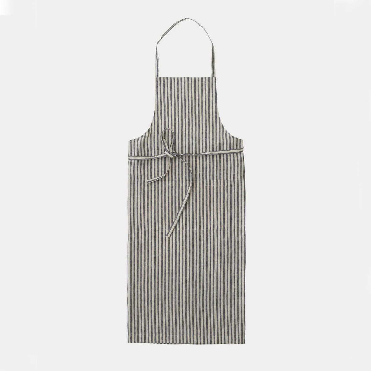 Linen Full Apron - Navy + White Stripe