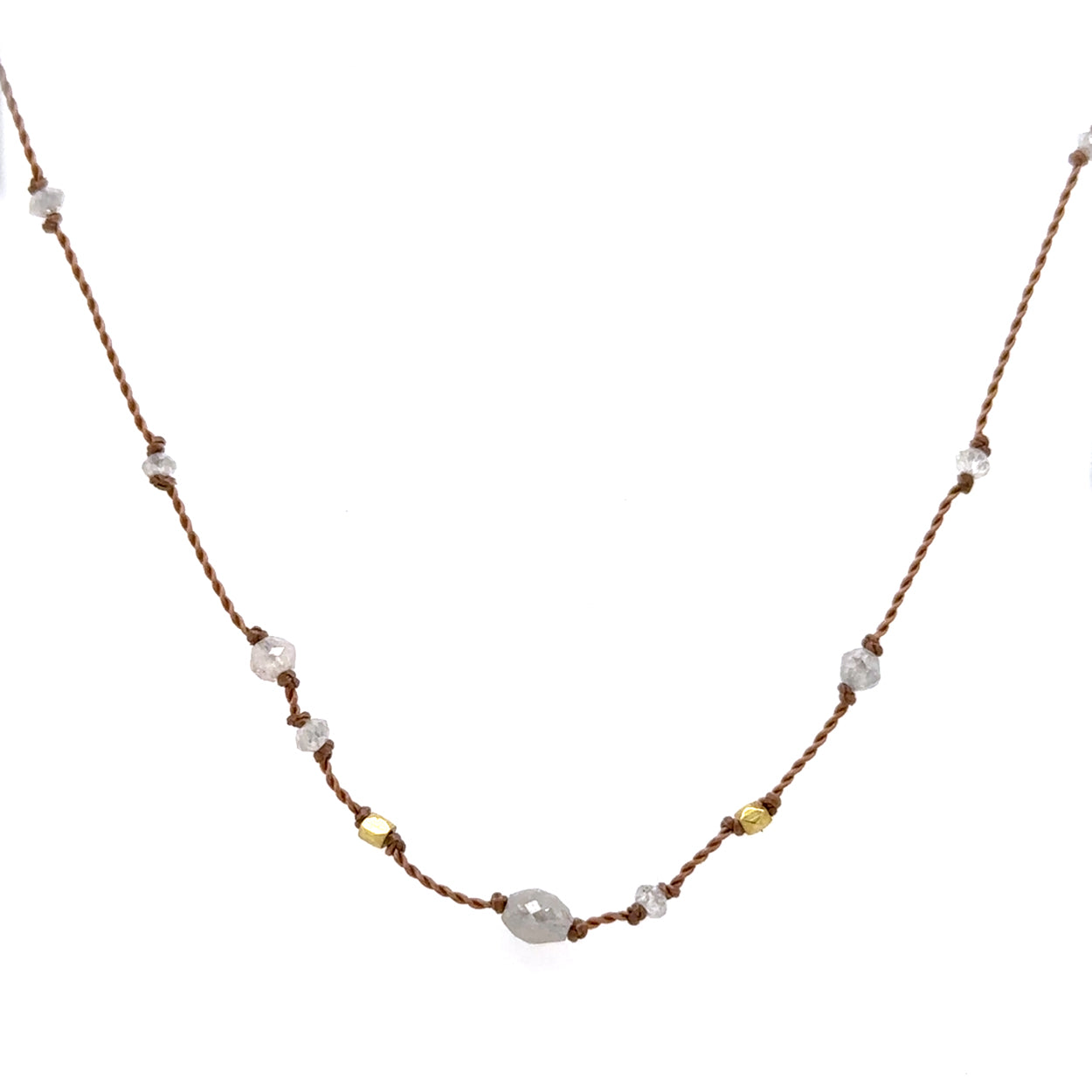 Knotted Grey Diamond Beads Cord Necklace