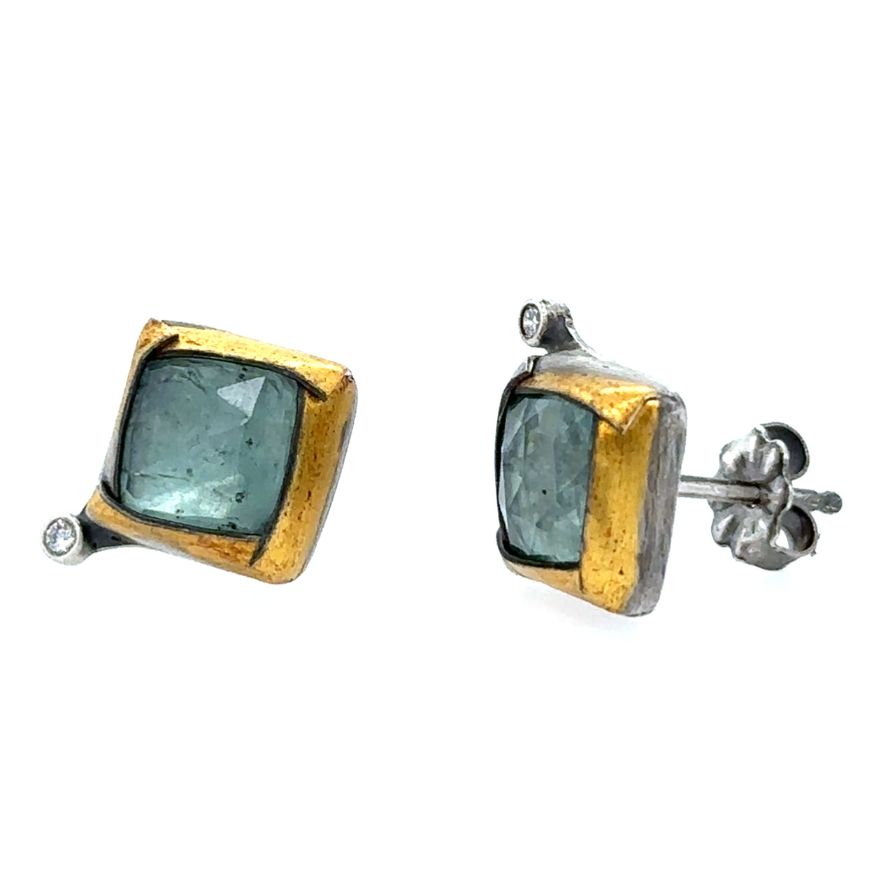Kyanite + Diamond Square Fold Studs