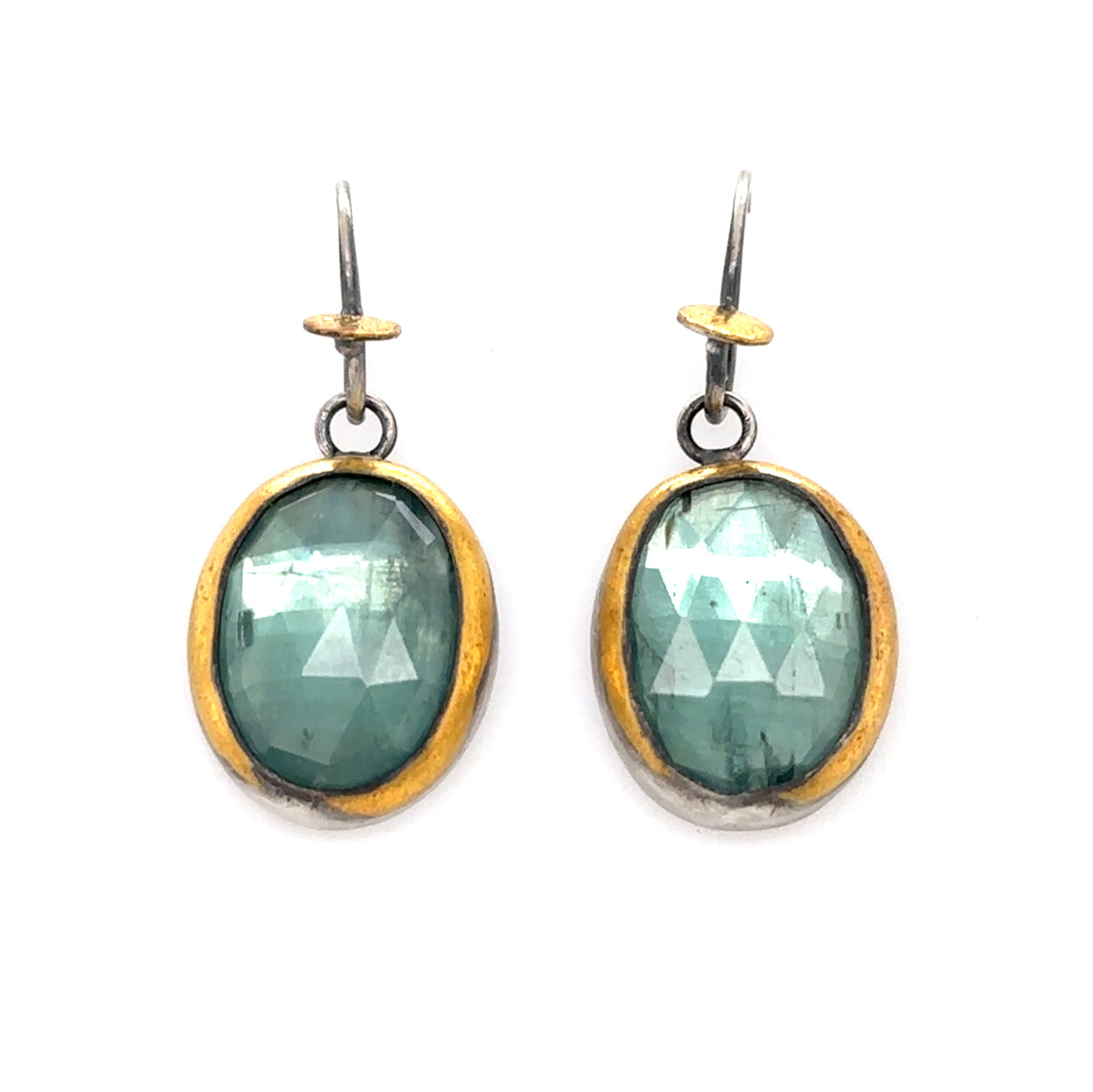 Golden Dot Earrings - Oval Sky Blue Kyanite
