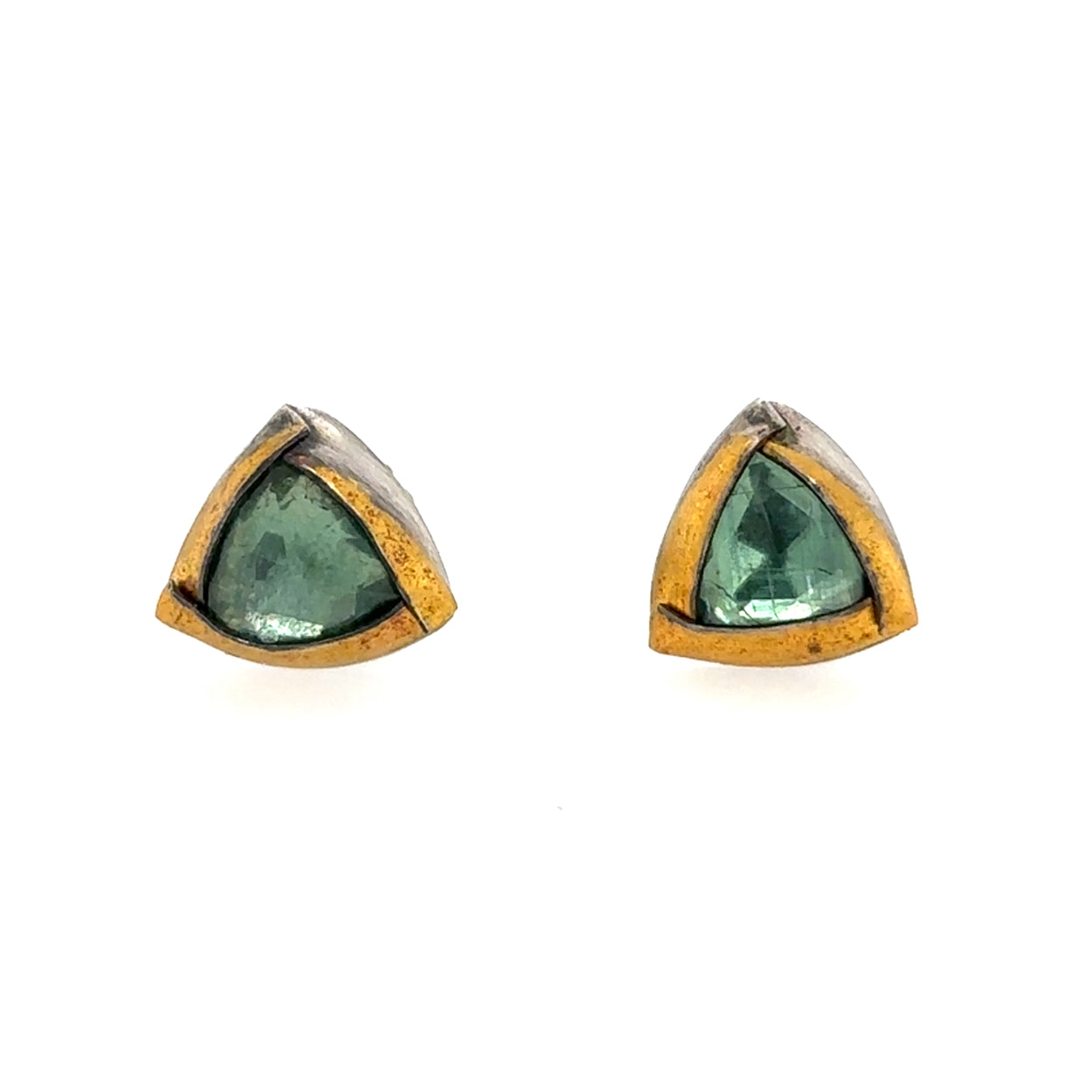 Green Kyanite Triangle Fold Keum-Boo Studs