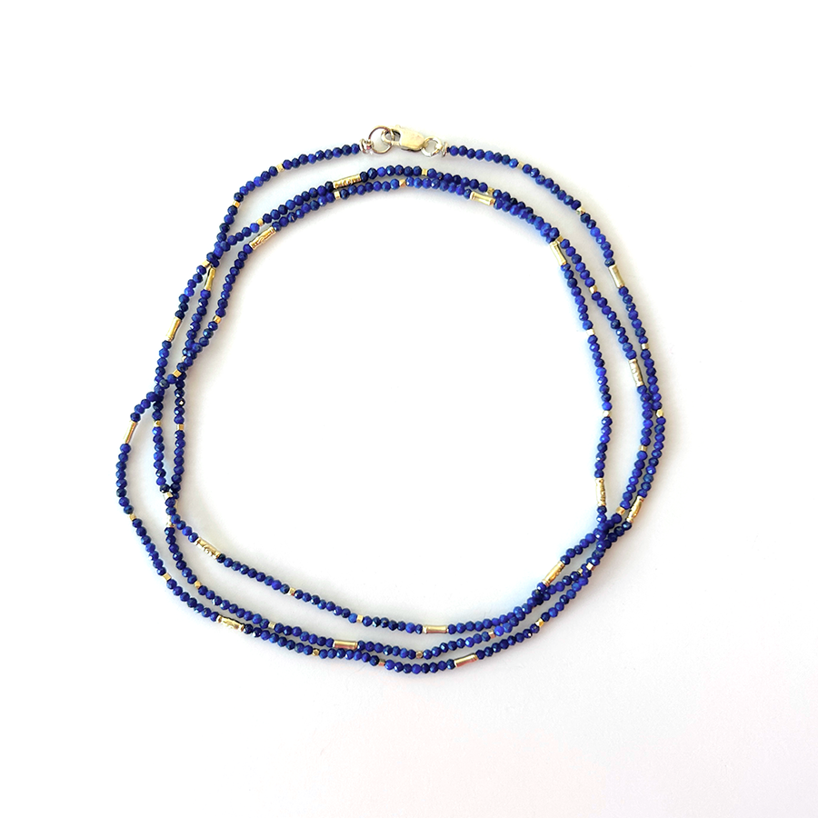 31.5" Seed Bead Necklace - Lapis + Vermeil