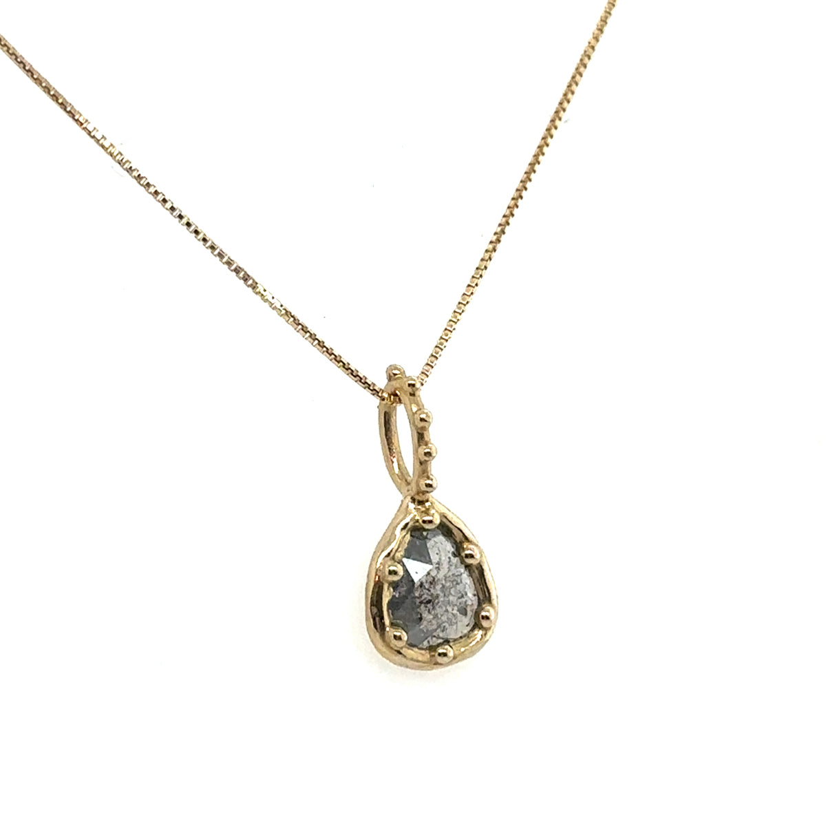 10k Salt + Pepper Diamond Pendant Necklace w/ Box Chain