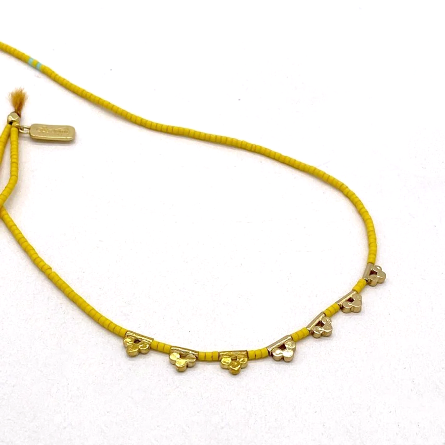 Brass Lucky Loop - 3 Dot necklace - Pineapple Yellow