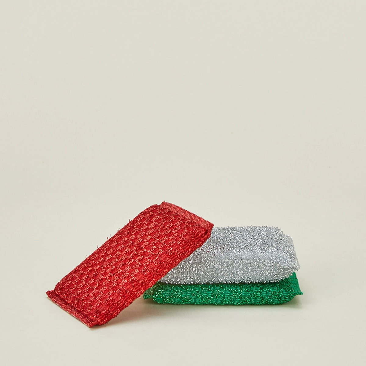 Lurex Metallic Sponge Trio - Red + Silver + Green