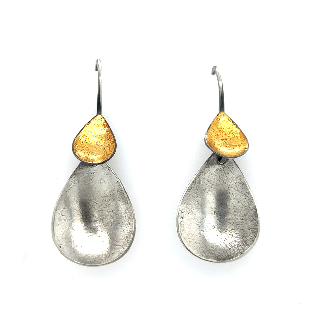 Mixed Metal Concave Teardrop Cascade Earrings