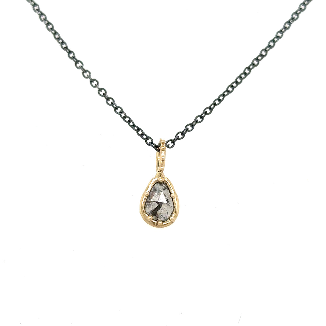 10k Molten Salt + Pepper Diamond Pendant Necklace (Oxi Chain)