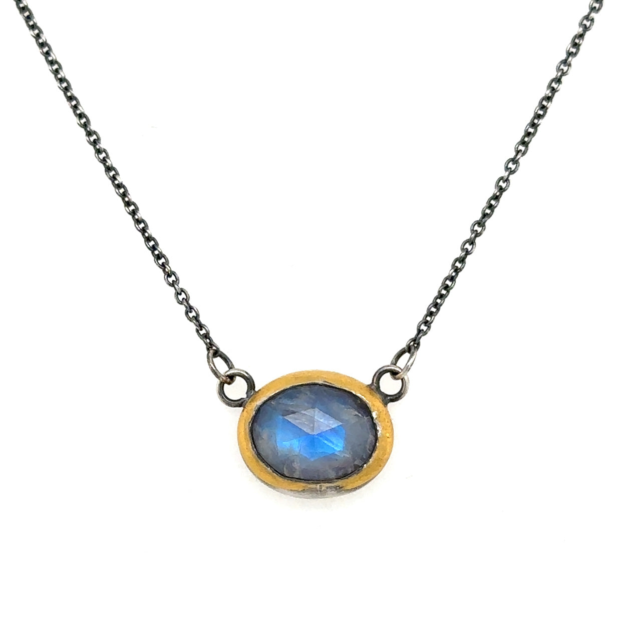 Oval Rainbow Moonstone Keum-Boo Necklace