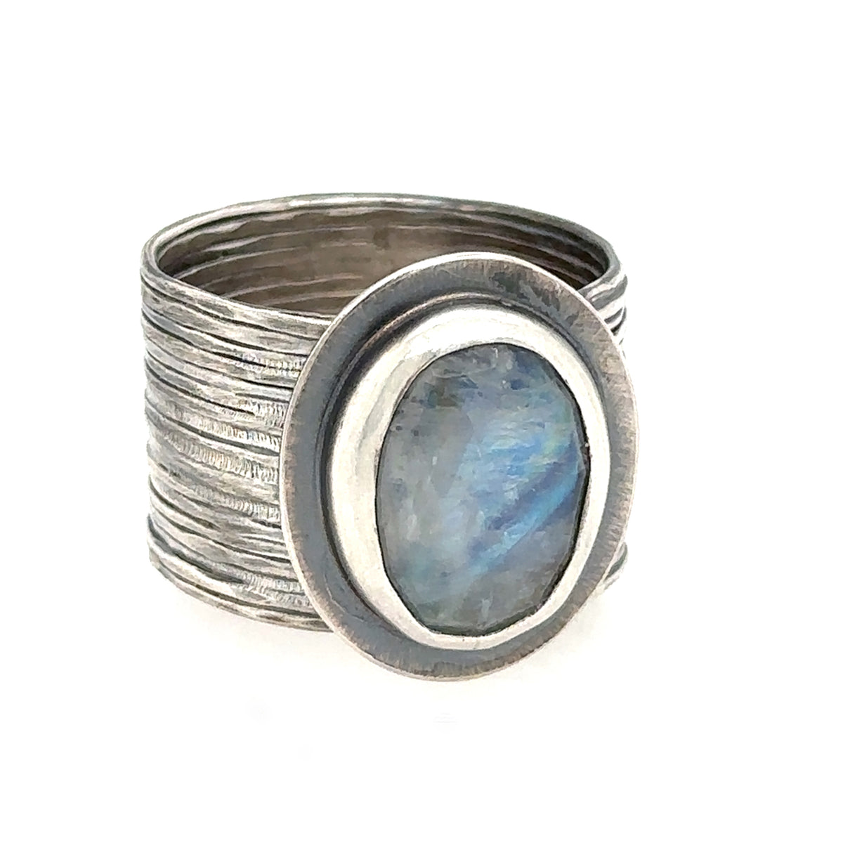 Moonstone on Wide Ribbed Adjustable Band