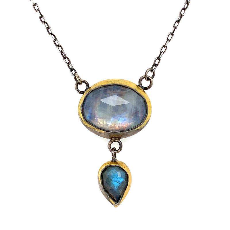 Moonstone + Labradorite Double Pendant Necklace (ox/24k)