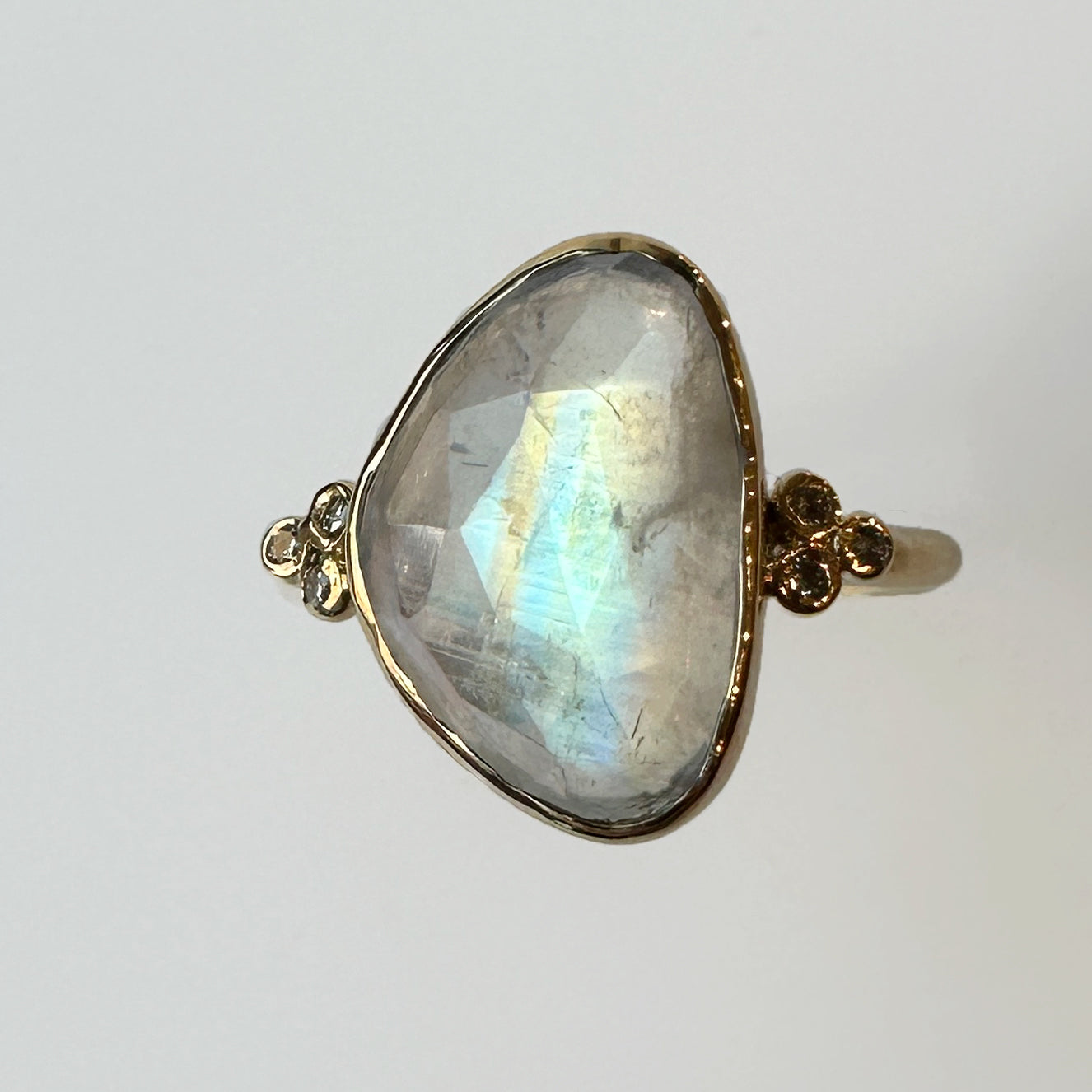 Moonstone + Diamond Trios Ring
