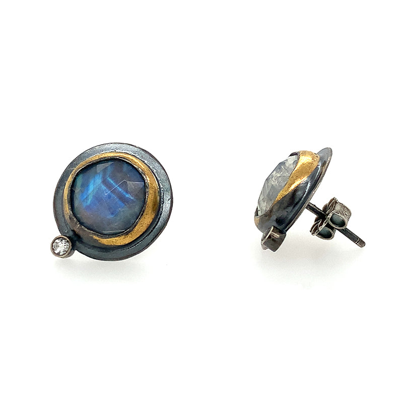 Carved Moonstone + White Topaz Studs