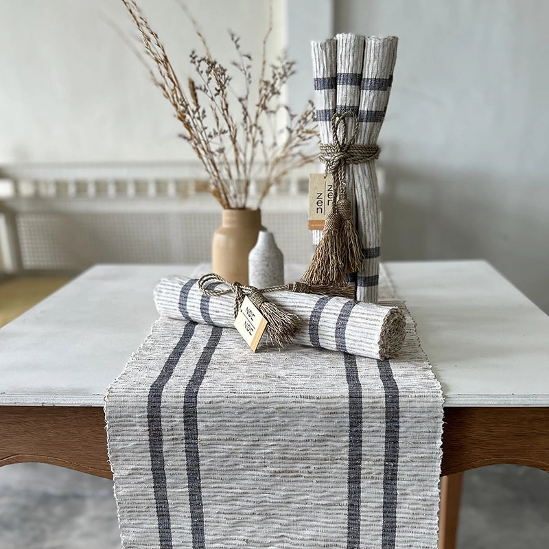 Vetiver Table Runner Navy Stripe on White