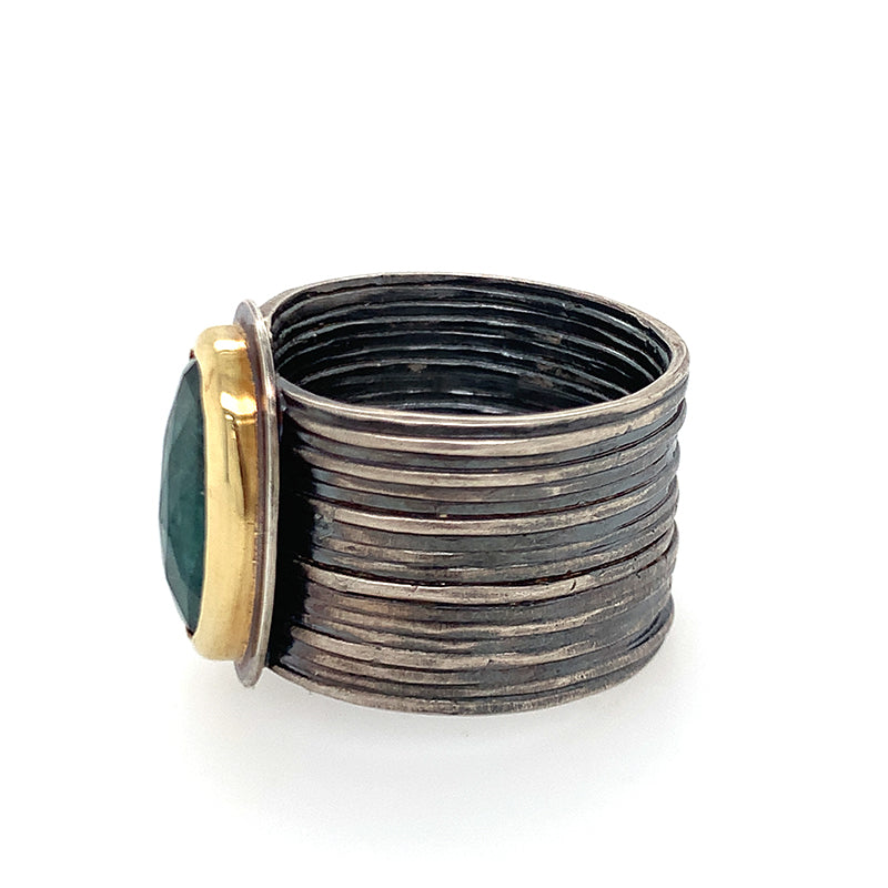 Teal Kyanite Ring on Wide Band
