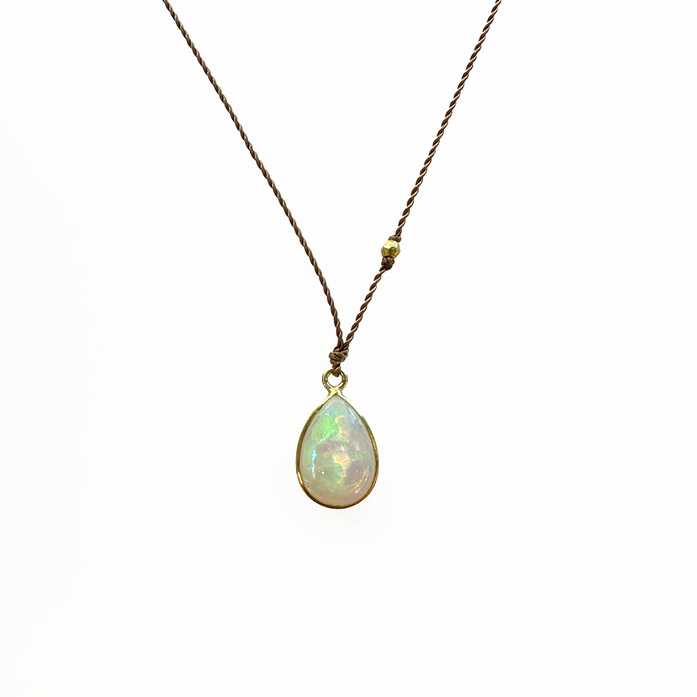 Fire Opal Cabochon Bezel Cord Necklace