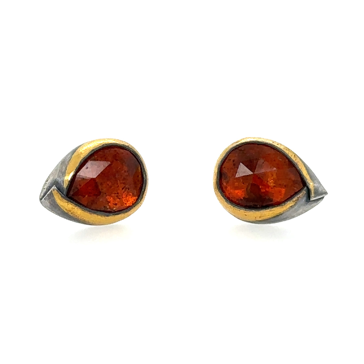 Pear Orange Kyanite Keum-Boo Fold Studs