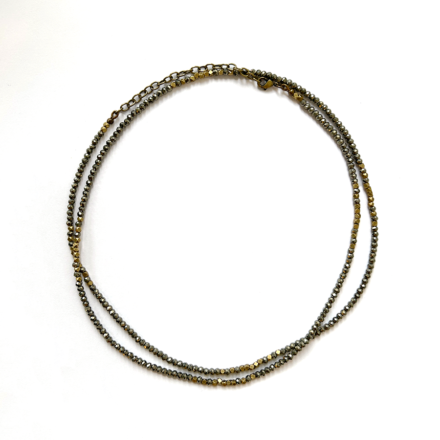 Beaded Kortum Necklace - Pyrite/Brass Beads