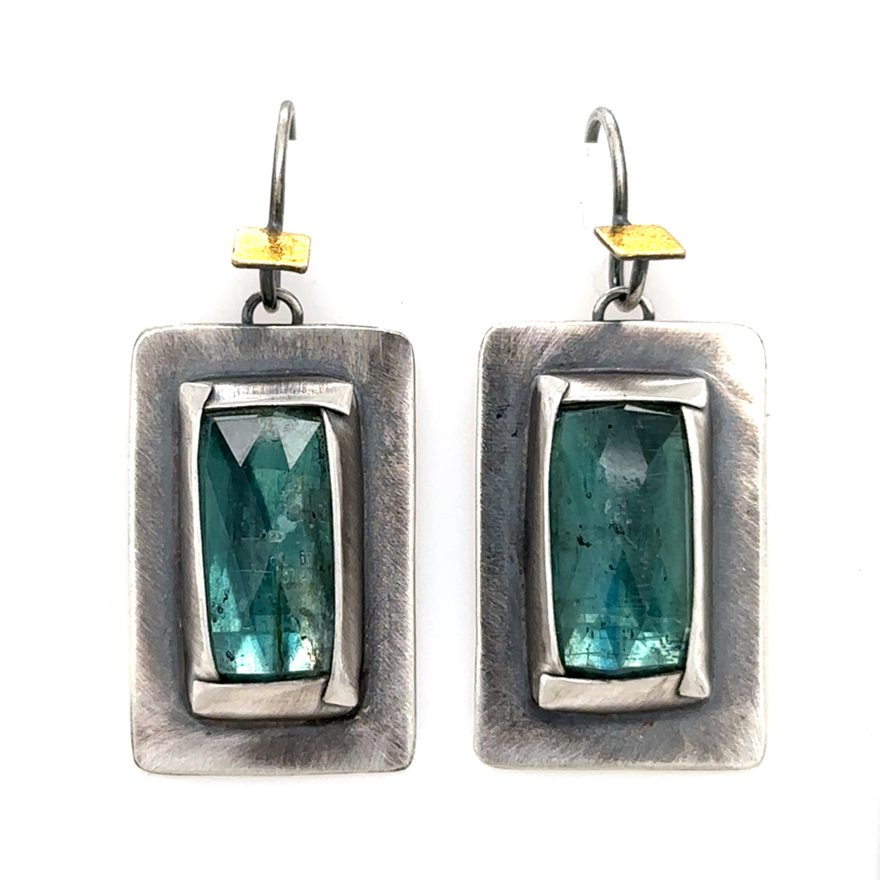 Carved Frame Teal Kyanite Earrings