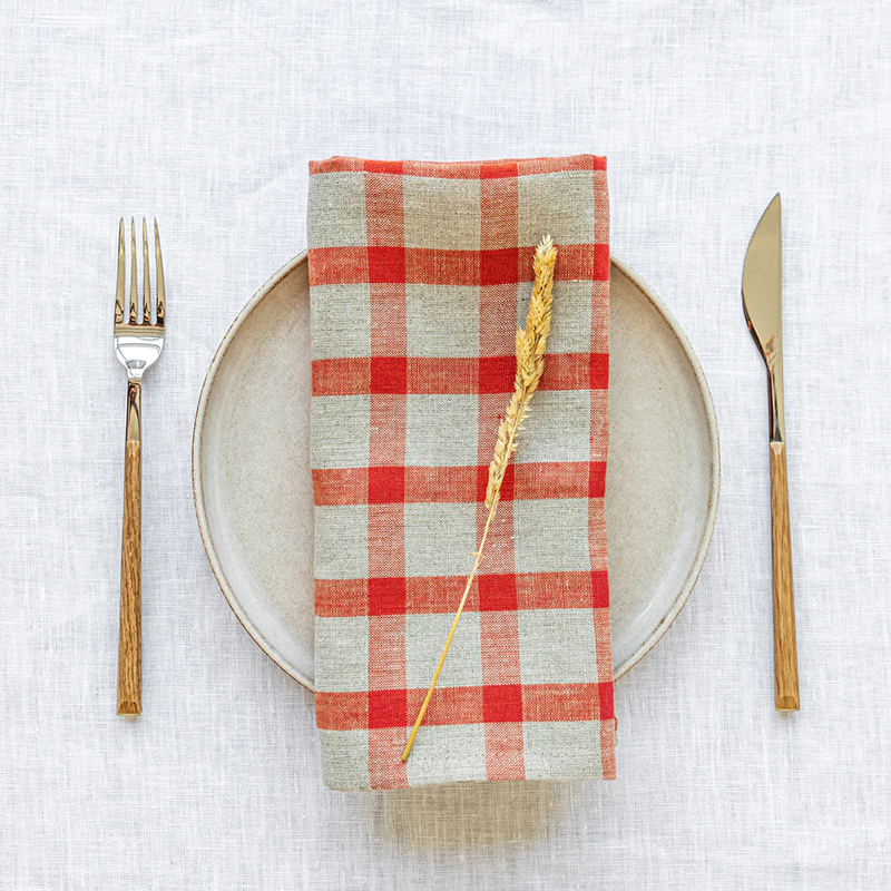 Linen Napkin - Gingham Red, Set of 2