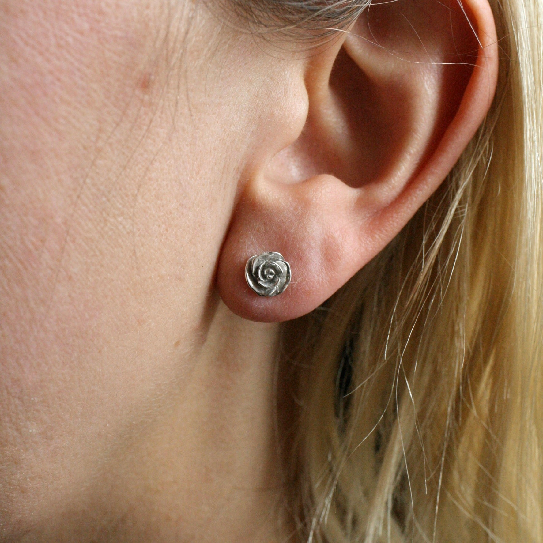 Silver Rose Studs