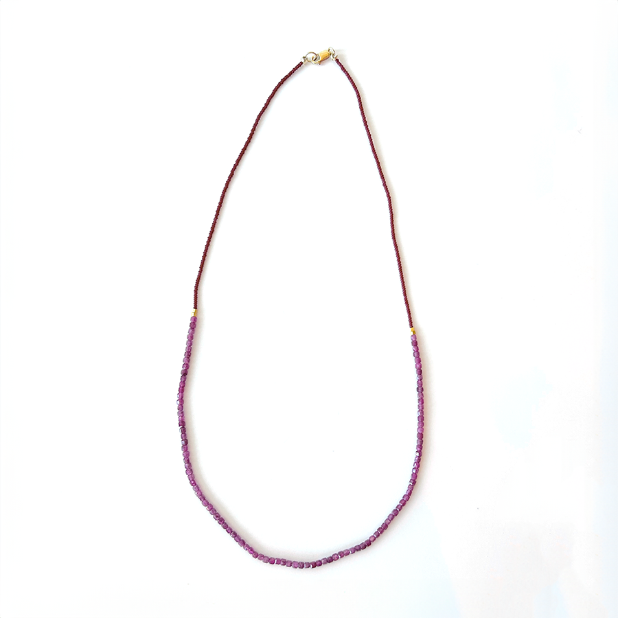 18.5" Seed Bead Necklace - Pink + Ruby