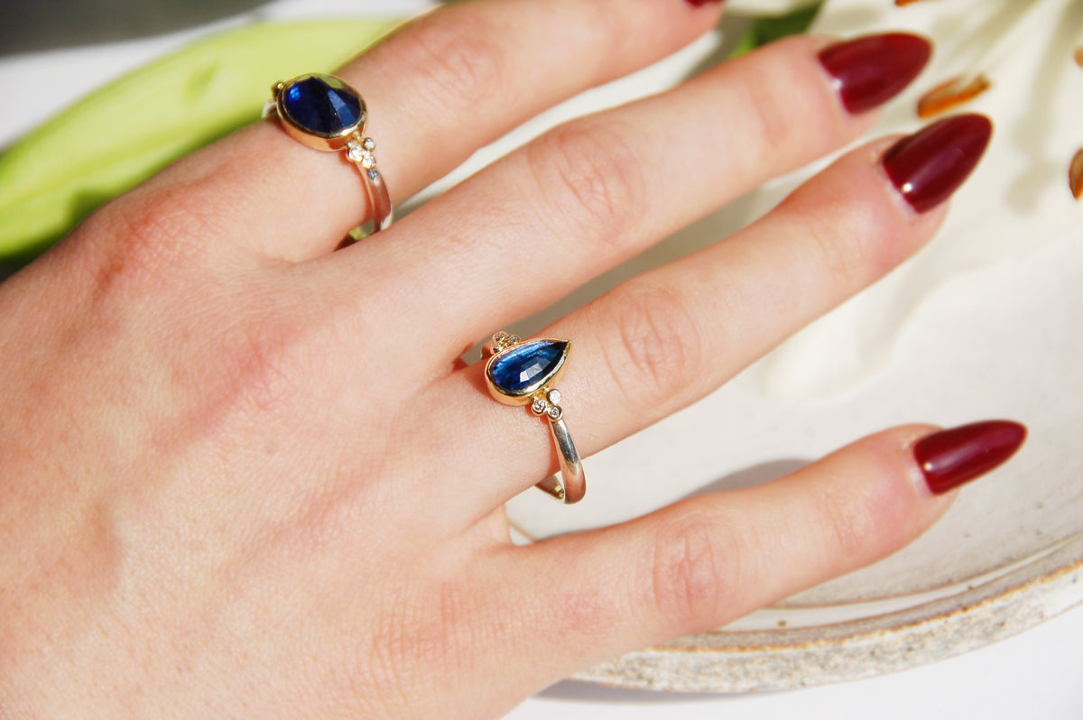 Saenger Blue Kyanite Pear Ring with Diamonds