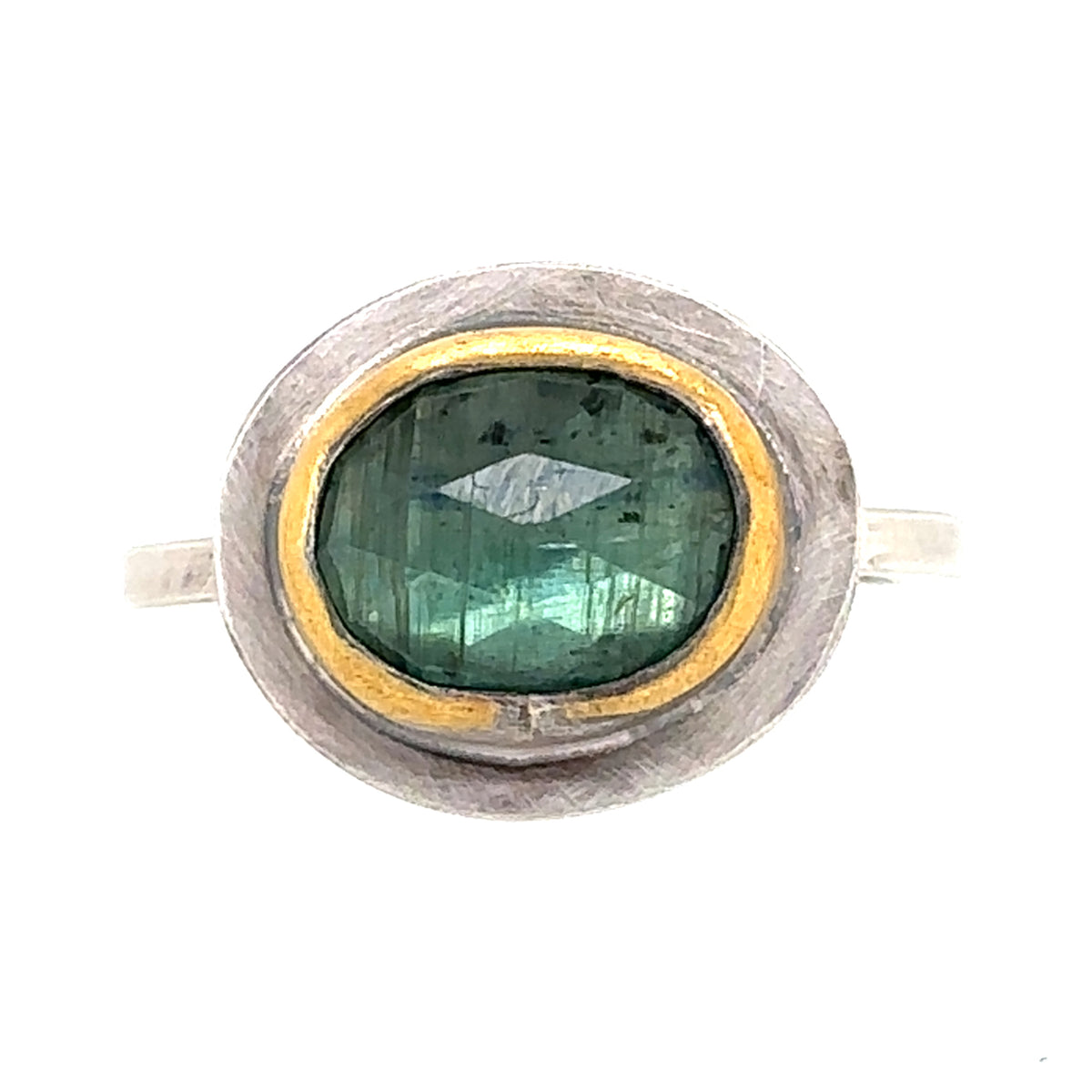 Small Seaglass Green Kyanite Keum-Boo Rim Ring