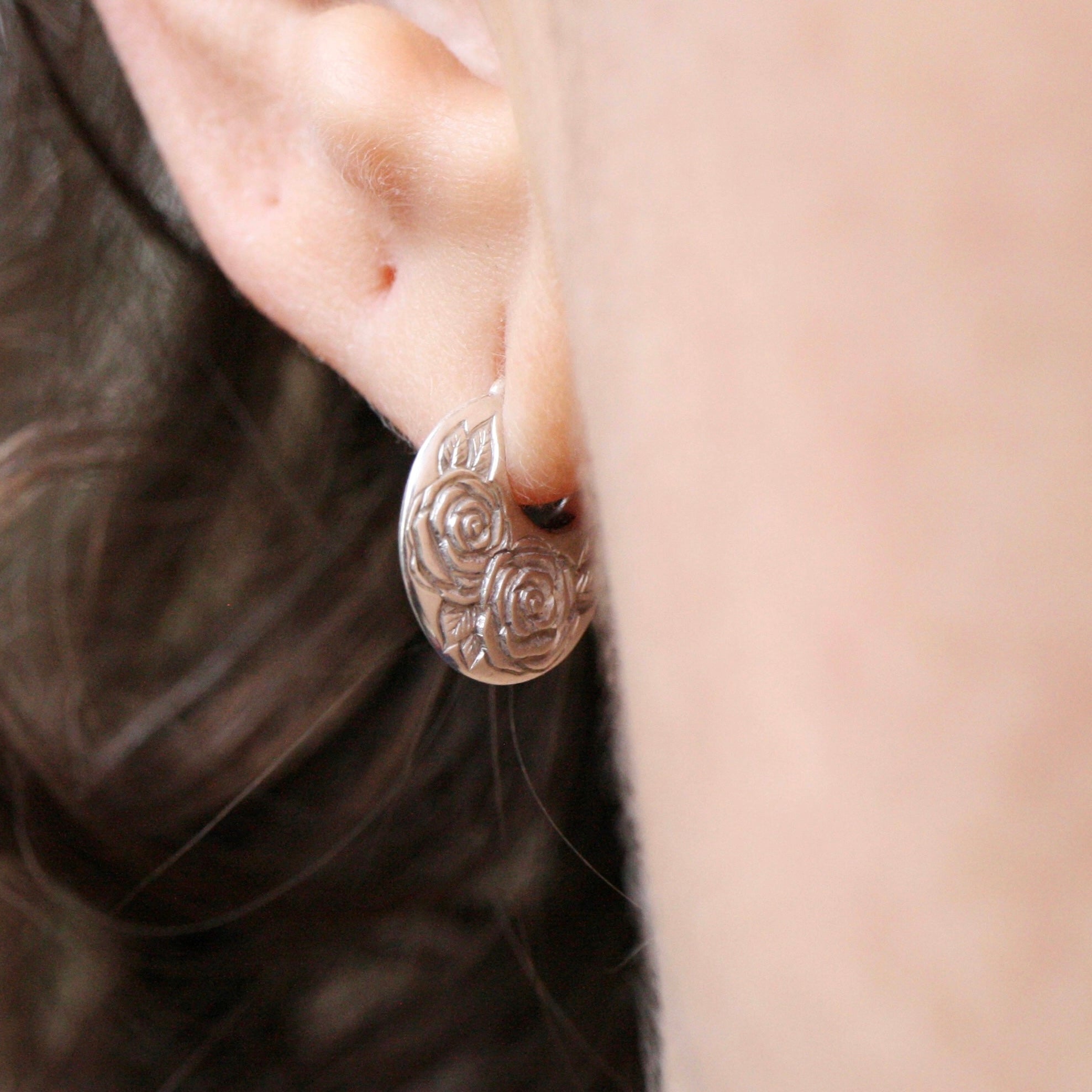 Silver Beloved Rose Hoops